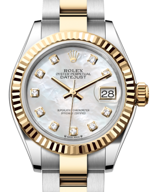 Rolex Lady Datejust 28 Yellow Gold/Steel White Mother of Pearl Diamond Dial & Fluted Bezel Oyster Bracelet 279173 - BRAND NEW