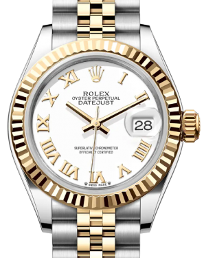 Rolex Lady Datejust 28 Yellow Gold/Steel White Roman Dial & Fluted Bezel Jubilee Bracelet 279173 - BRAND NEW