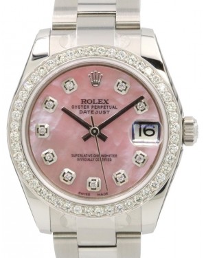 Rolex Lady Datejust 31 Midsize Stainless Steel Pink Mother of Pearl Diamond Dial & Diamond Bezel Oyster Bracelet 278240 - BRAND NEW