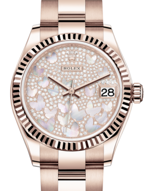 Rolex Lady-Datejust 31 Rose Gold Mother of Pearl Butterfly Diamond Paved Dial & Fluted Bezel Oyster Bracelet 278275 - BRAND NEW