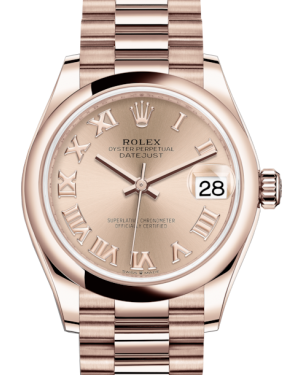 Rolex Lady-Datejust 31 Rose Gold Rose Roman Dial & Smooth Domed Bezel President Bracelet 278245 - BRAND NEW