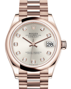 Rolex Lady-Datejust 31 Rose Gold Silver Diamond Dial & Smooth Domed Bezel President Bracelet 278245 - BRAND NEW