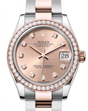 Rolex Lady-Datejust 31 Rose Gold/Steel Rose Diamond Dial & Diamond Bezel Oyster Bracelet 278381RBR - BRAND NEW