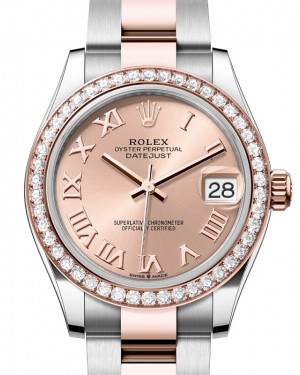 Rolex Lady-Datejust 31 Rose Gold/Steel Rose Roman Dial & Diamond Bezel Oyster Bracelet 278381RBR - BRAND NEW