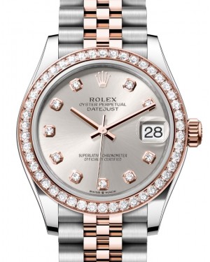 Rolex Lady-Datejust 31 Rose Gold/Steel Silver Diamond Dial & Diamond Bezel Jubilee Bracelet 278381RBR - BRAND NEW