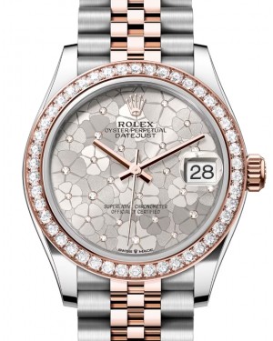 Rolex Lady-Datejust 31 Rose Gold/Steel Silver Floral Motif Diamond Dial & Diamond Bezel Jubilee Bracelet 278381RBR - BRAND NEW