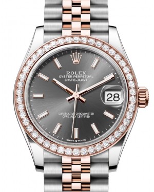 Rolex Lady-Datejust 31 Rose Gold/Steel Slate Index Dial & Diamond Bezel Jubilee Bracelet 278381RBR - BRAND NEW