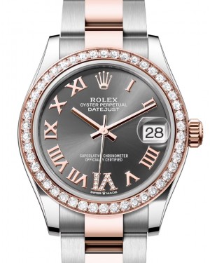 Rolex Lady-Datejust 31 Rose Gold/Steel Slate Roman Diamond VI Dial & Diamond Bezel Oyster Bracelet 278381RBR - BRAND NEW