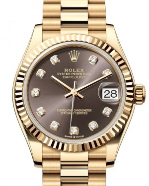 Rolex Lady-Datejust 31 Yellow Gold Dark Grey Diamond Dial & Fluted Bezel President Bracelet 278278 - BRAND NEW