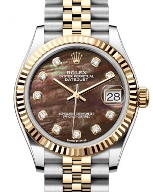 Rolex Lady-Datejust 31 Yellow Gold/Steel Black Mother of Pearl Diamond Dial & Fluted Bezel Jubilee Bracelet 278273 - BRAND NEW