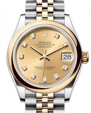 Rolex Lady-Datejust 31 Yellow Gold/Steel Champagne Diamond Dial & Smooth Domed Bezel Jubilee Bracelet 278243 - BRAND NEW