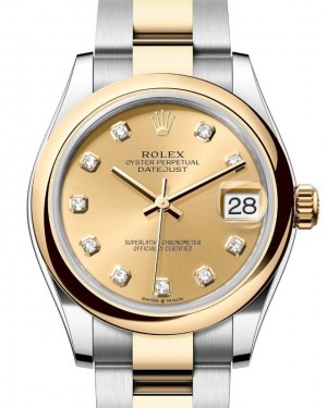 Rolex Lady-Datejust 31 Yellow Gold/Steel Champagne Diamond Dial & Smooth Domed Bezel Oyster Bracelet 278243 - BRAND NEW