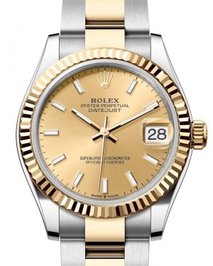 Rolex Lady-Datejust 31 Yellow Gold/Steel Champagne Index Dial & Fluted Bezel Oyster Bracelet 278273 - BRAND NEW