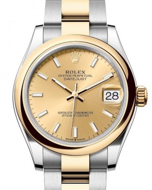 Rolex Lady-Datejust 31 Yellow Gold/Steel Champagne Index Dial & Smooth Domed Bezel Oyster Bracelet 278243 - BRAND NEW