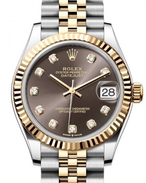 Rolex Lady-Datejust 31 Yellow Gold/Steel Dark Grey Diamond Dial & Fluted Bezel Jubilee Bracelet 278273 - BRAND NEW