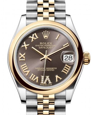 Rolex Lady-Datejust 31 Yellow Gold/Steel Dark Grey Roman Diamond VI Dial & Smooth Domed Bezel Jubilee Bracelet 278243 - BRAND NEW
