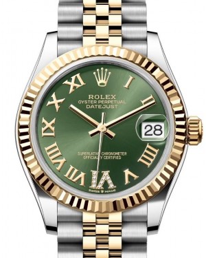 Rolex Lady-Datejust 31 Yellow Gold/Steel Olive Green Roman Diamond VI Dial & Fluted Bezel Jubilee Bracelet 278273 - BRAND NEW