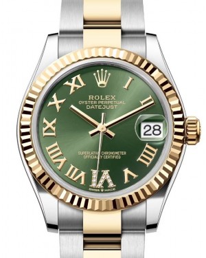 Rolex Lady-Datejust 31 Yellow Gold/Steel Olive Green Roman Diamond VI Dial & Fluted Bezel Oyster Bracelet 278273 - BRAND NEW