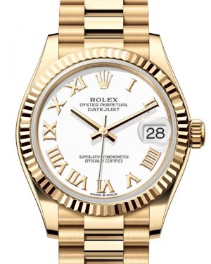 Rolex Lady-Datejust 31 Yellow Gold White Roman Dial & Fluted Bezel President Bracelet 278278 - BRAND NEW