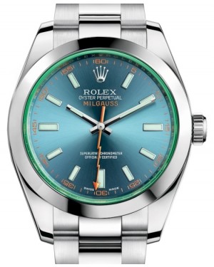 Rolex Milgauss Green Crystal Stainless Steel Blue Dial 116400GV - BRAND NEW