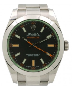 Rolex Milgauss Anniversary Green Crystal Steel Black Dial 116400GV - PRE-OWNED