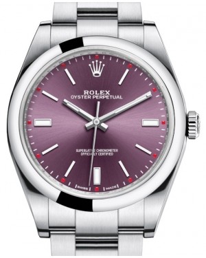 Rolex Oyster Perpetual 39 Red Grape Index Dial Bracelet 114300 
