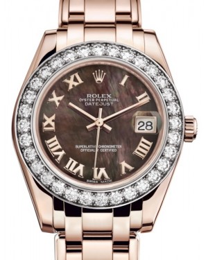 Rolex Pearlmaster 34 Rose Gold Black Mother of Pearl Roman Dial & Diamond Bezel Pearlmaster Bracelet 81285 - BRAND NEW