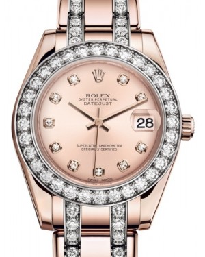 Rolex Pearlmaster 34 Rose Gold Pink Diamond Dial & Diamond Bezel Diamond Set Pearlmaster Bracelet 81285 - BRAND NEW