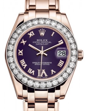 Rolex Pearlmaster 34 Rose Gold Purple Roman & Diamond VI Dial & Diamond Bezel Pearlmaster Bracelet 81285 - BRAND NEW
