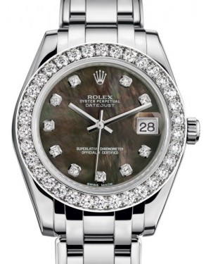 Rolex Pearlmaster 34 White Gold Black Mother of Pearl Diamond Dial & Diamond Bezel Pearlmaster Bracelet 81299 - BRAND NEW