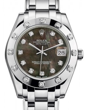 Rolex Pearlmaster 34 White Gold Black Mother of Pearl Diamond Dial & Diamond Set Bezel Pearlmaster Bracelet 81319 - BRAND NEW