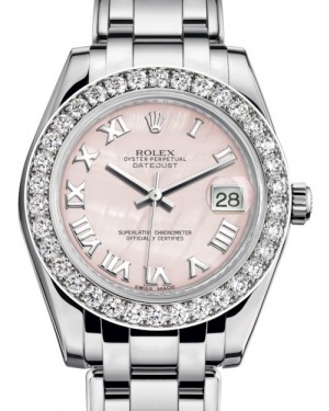 Rolex Pearlmaster 34 White Gold Pink Mother of Pearl Roman Dial & Diamond Bezel Pearlmaster Bracelet 81299 - BRAND NEW