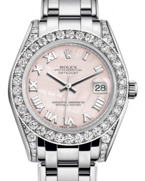 Rolex Pearlmaster 34 White Gold Pink Mother of Pearl Roman Dial & Diamond Set Case & Bezel Pearlmaster Bracelet 81159 - BRAND NEW