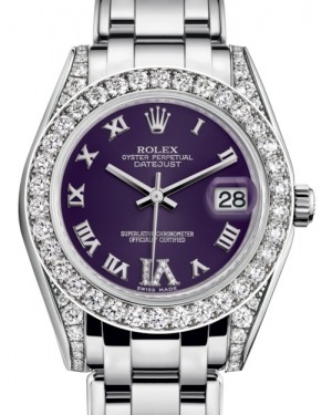 Rolex Pearlmaster 34 White Gold Purple Roman & Diamond VI Dial & Diamond Set Case & Bezel Pearlmaster Bracelet 81159 - BRAND NEW