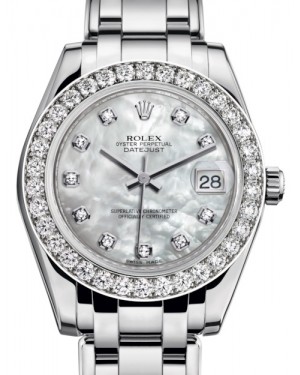 Rolex Pearlmaster 34 White Gold White Mother of Pearl Diamond Dial & Diamond Bezel Pearlmaster Bracelet 81299 - BRAND NEW