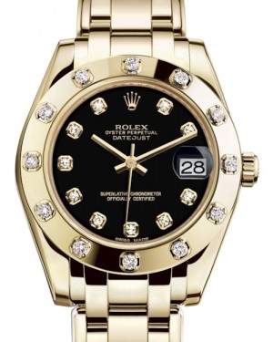 Rolex Pearlmaster 34 Yellow Gold Black Diamond Dial & Diamond Set Bezel Pearlmaster Bracelet 81318 - BRAND NEW