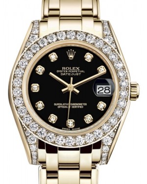 Rolex Pearlmaster 34 Yellow Gold Black Diamond Dial & Diamond Set Case & Bezel Pearlmaster Bracelet 81298 - BRAND NEW
