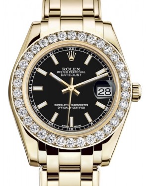 Rolex Pearlmaster 34 Yellow Gold Black Index Dial & Diamond Bezel Pearlmaster Bracelet 81298 - BRAND NEW