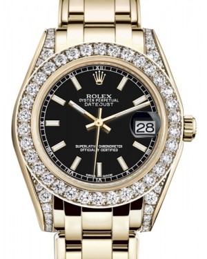 Rolex Pearlmaster 34 Yellow Gold Black Index Dial & Diamond Set Case & Bezel Pearlmaster Bracelet 81298 - BRAND NEW