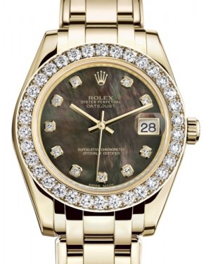 Rolex Pearlmaster 34 Yellow Gold Black Mother of Pearl Diamond Dial & Diamond Bezel Pearlmaster Bracelet 81298 - BRAND NEW