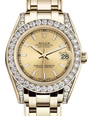 Rolex Pearlmaster 34 Yellow Gold Champagne Index Dial & Diamond Set Case & Bezel Pearlmaster Bracelet 81298 - BRAND NEW