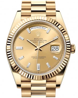Rolex Day-Date 40 President Yellow Gold Champagne Baguette Diamond Dial 228238 - BRAND NEW