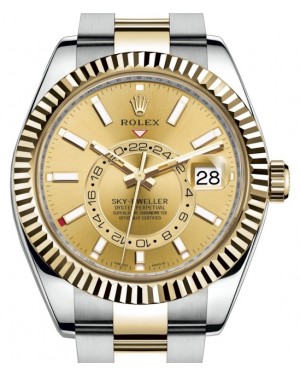 Rolex Sky-Dweller Yellow Gold/Steel Champagne Index Dial Oyster Bracelet 326933 - BRAND NEW