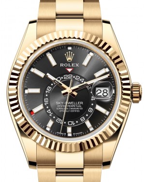 Rolex Sky-Dweller Yellow Gold Bright Black Index Dial Oyster Bracelet 336938 - BRAND NEW
