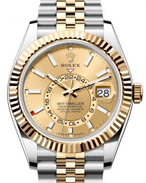 Rolex Sky-Dweller Yellow Gold/Steel Champagne Index Dial Jubilee Bracelet 336933 - BRAND NEW