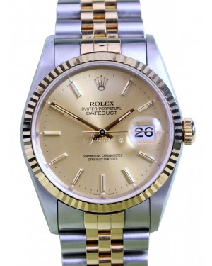 Rolex Datejust 16233 Men's 36mm Champage Index 18k Yellow Gold Stainless Steel Jubilee