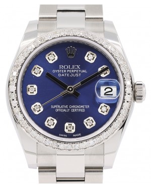 Rolex Datejust 31 Lady Midsize Stainless Steel Blue Diamond Dial & Bezel Oyster Bracelet 278240 - BRAND NEW