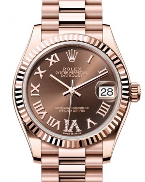 Rolex Datejust 31 Rose Gold Chocolate Roman Dial & Fluted Bezel President Bracelet 278275 - BRAND NEW