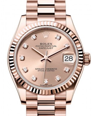 Rolex Datejust 31 Rose Gold Rose Diamond Dial & Fluted Bezel President Bracelet 278275 - BRAND NEW