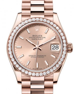 Rolex Datejust 31 Rose Gold Rose Index Dial & Diamond Bezel President Bracelet 278285RBR - BRAND NEW